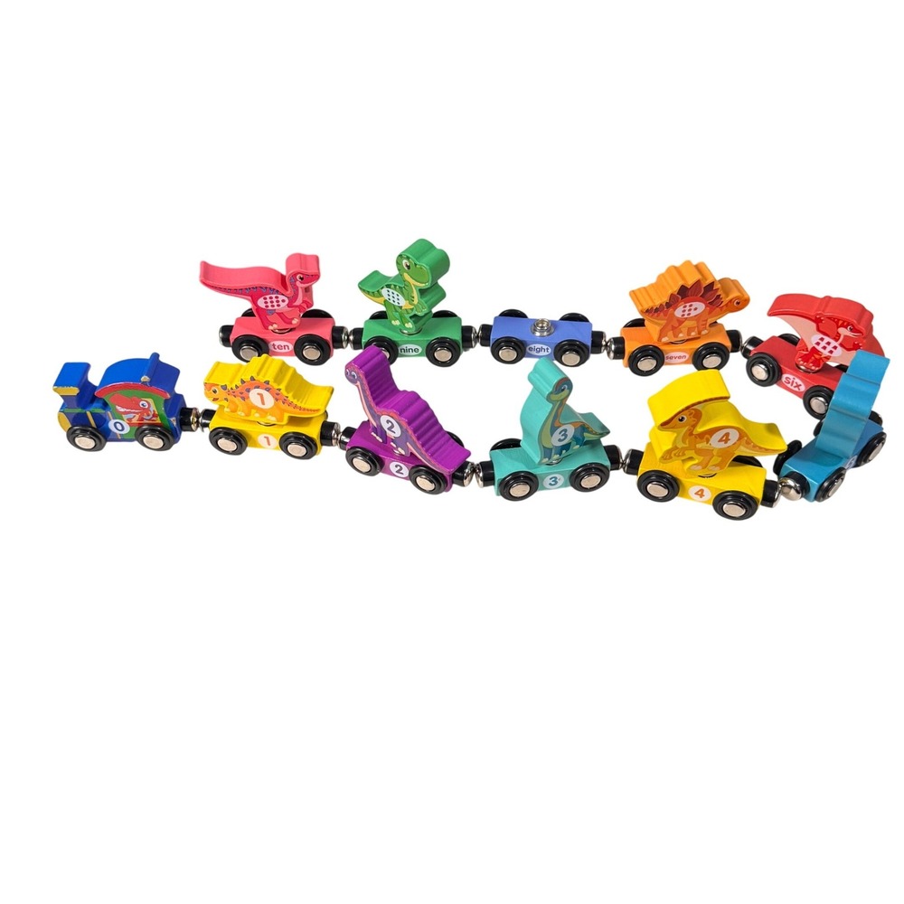 Magnetic Wooden Dinosaur Train Set Numbered Learning Toy 11 Pieces Multicolor